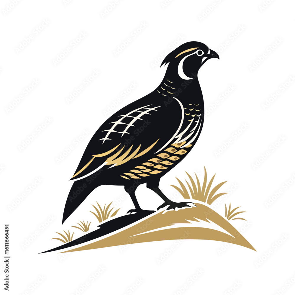 Fototapeta premium Kaman partridge black and gold logo design silhouette vector on white background.01