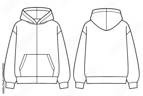 simple hoodie front and back sketch, fashion design mockup for clothing store