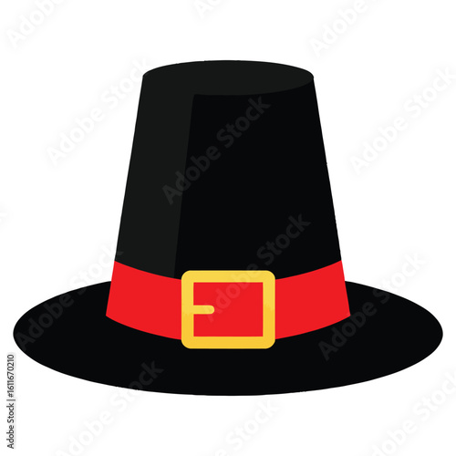 Wallpaper Mural Iconic Pilgrim Hat Illustration Symbolizing Thanksgiving Celebrations with Black Hat, Brim, and Red Band Accented with Gold Buckle Torontodigital.ca