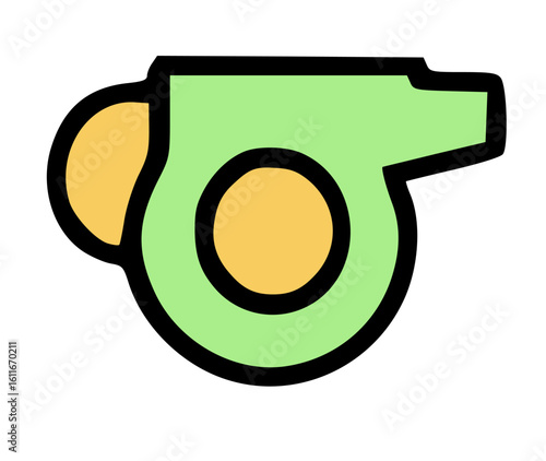 A simple, outlined illustration of a whistle, likely for sports or officiating.