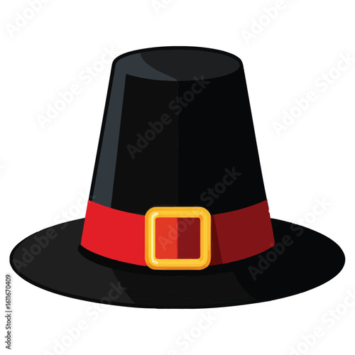 Wallpaper Mural Cartoon Pilgrim Hat with Red Band and Yellow Buckle for Thanksgiving or Colonial American Theme Celebration Illustrations Torontodigital.ca