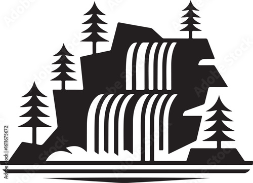 Waterfall Vector Illustration with Trees for Nature and Scenery