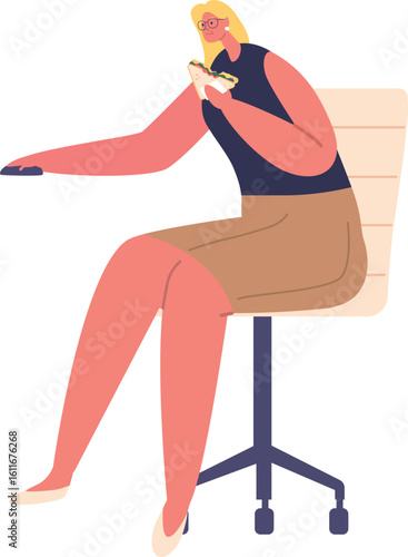 Businesswoman eating sandwich vector illustration