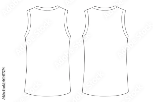 Vector illustration of basic sleeveless t shirts, front and back view, perfect for apparel design. Easy to edit for custom clothing designs.
