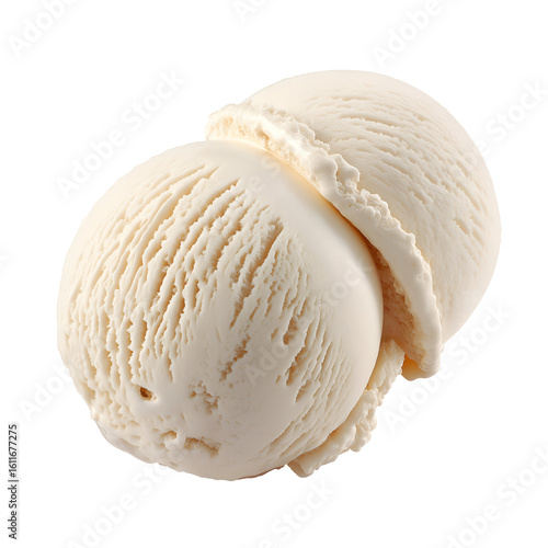 Two scoops of vanilla ice cream , isolated on transparent background, png