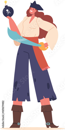 Woman pirate carrying dynamite ball