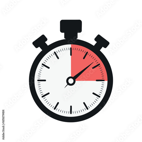 Precise Stopwatch Timer Icon with Red Segment Displaying Elapsed Time on a Clean White Background for Tracking