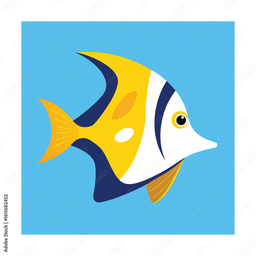 Fototapeta premium Longnose Butterflyfish in Flat and Line Drawing Style