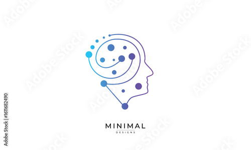 Minimal human tech logo concept, digital head icon, AI-inspired robotics technology emblem
