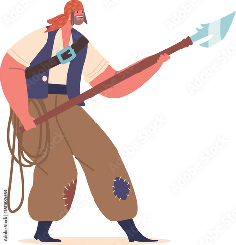 Pirate warrior fighting pike vector illustration