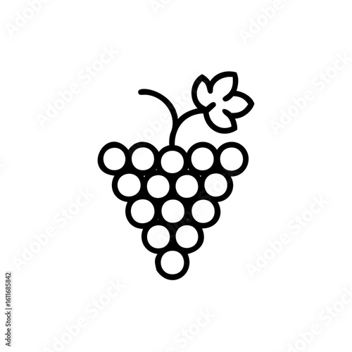 Outline a grape cluster with a leaf stem vine fruit