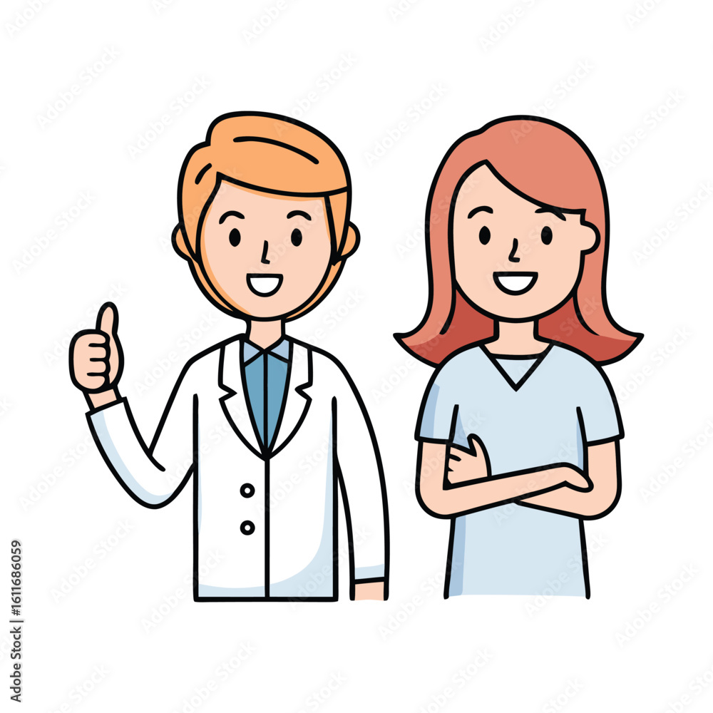 Smiling male and female doctor standing together Smiling male and female doctor standing together