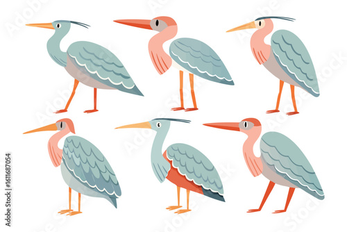 Heron Illustration: This stylized illustration features a diverse collection of Herons, showcasing the elegance and beauty of these majestic birds.