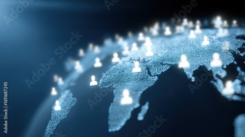 Digital Network Connection Over Globe with User Icons and Lights