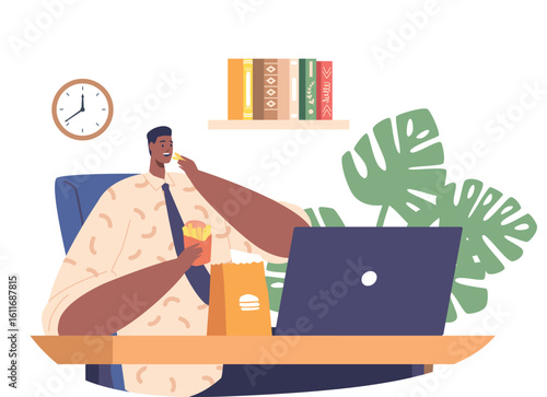 Businessman eating at workplace vector illustration