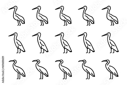 Abstract Heron Silhouette Pattern: An artful pattern of stylized heron silhouettes, showcasing elegant avian form, creating a striking design element.