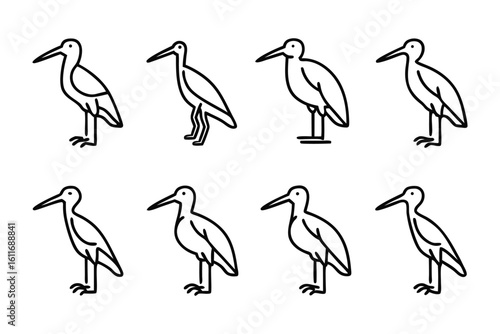 Elegant Heron Silhouette: An artful arrangement of a heron's silhouette. Perfectly illustrates grace and serenity through simple lines, suitable for diverse design applications. 