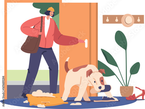 Woman scolding doggy for chaos