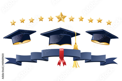 Graduation Ribbon Banner Vector Set - Ceremonial Labels for School Events
