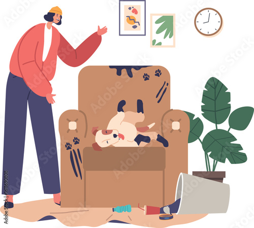 Pet owner scolding naughty dog