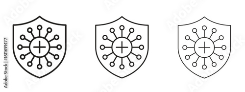 Virus protection shield icons. Outline or line icon design bundle.