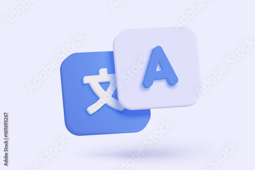 3D language translate realistic icon signs, dictionary and chat translator. speak bubble symbol language concepts. 3d speech studying icon vector illustration