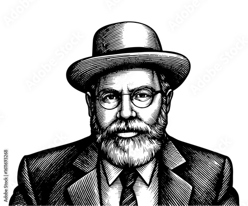 Vintage style man with a beard wearing a suit and fedora representing a classic 1920s gentleman