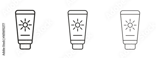 Sunscreen icons. Outline or line icon design bundle.