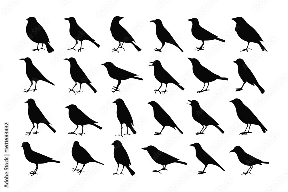 Obraz premium Silhouetted Bird Collection: A striking minimalist arrangement presents a flock of elegant bird silhouettes, offering a versatile artistic motif for design needs.