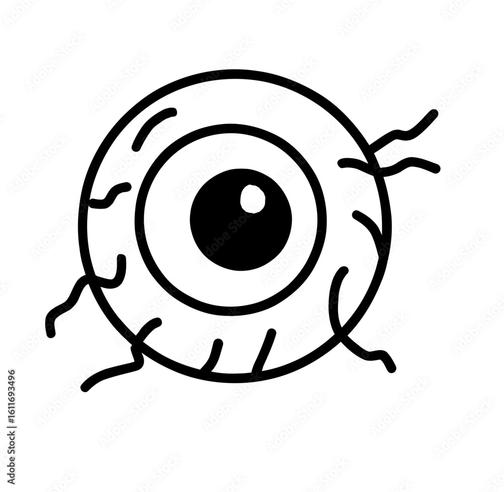 Fototapeta premium Scary Eye Outline Flat Icon on White. Scary eye outline flat icon, isolated on white background.