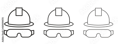 Safety helmet icons. Outline or line icon design bundle.