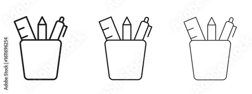 Pencil holder icons. Outline or line icon design bundle.
