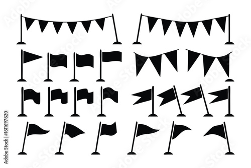 Flag Design: A collection of flag designs in various shapes and styles, showcasing a minimalist and graphic aesthetic