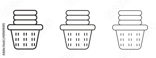 Laundry basket icons. Outline or line icon design bundle.