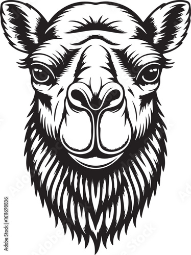 Detailed Llama Head Vector Illustration with Soft Fur and Gentle Eyes