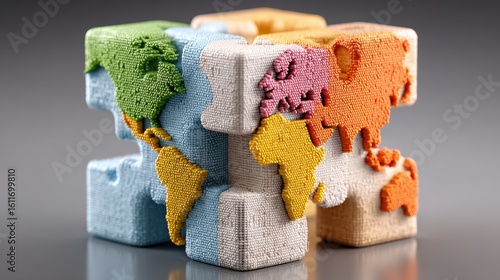 Abstract interconnected puzzle earth, digital unity concept for global cooperation backgrounds.