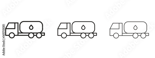 Fuel truck icons. Outline or line icon design bundle.