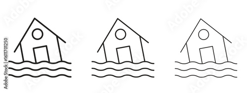 Flood icons. Outline or line icon design bundle.