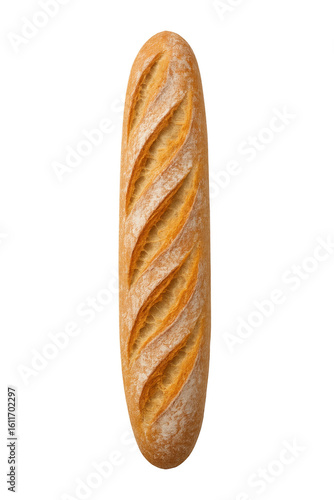 Freshly baked baguette standing on transparent background