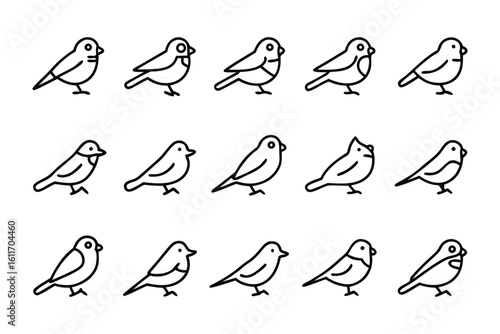 Sparrow Sketch Collection: A delightful collection of simple sparrow illustrations, perfect for a design resource library. Featuring 15 individual drawings, each a testament to simplicity. 