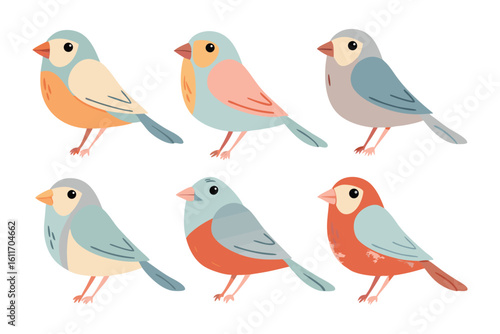 Wallpaper Mural Colorful Avian Array: A collection of charming, vibrantly colored birds depicted in a simple, whimsical illustration, showcasing their unique hues and designs. Torontodigital.ca