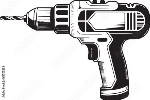 Detailed Cordless Drill Vector Illustration for Construction and Repair Work