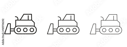 Bulldozer icons. Outline or line icon design bundle.