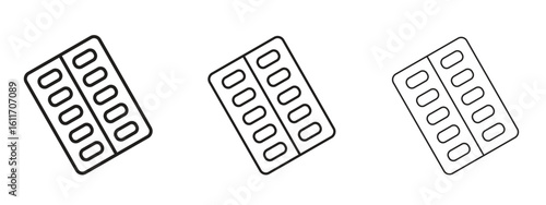 Blister drug pack icons. Outline or line icon design bundle.