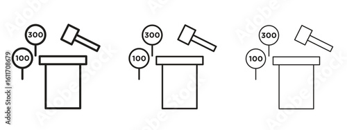 Auction icons. Outline or line icon design bundle.
