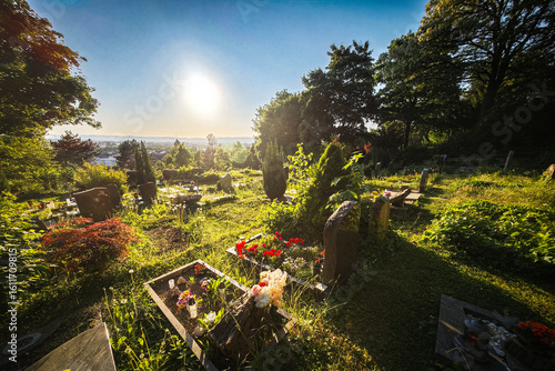 Friedhof bei Sonnenuntergang