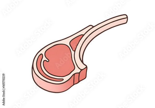 Raw Lamb Chop Meat Protein Fresh Uncooked Isolated Cartoon