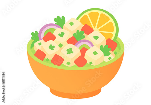 Ceviche Fish Salad with Lime Onion and Cilantro Cartoon