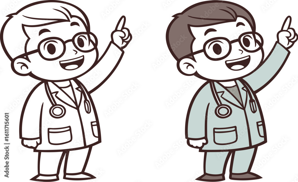 Chibi Doctor Character – Cartoon Male Medical Professional in Color and Outline Style Chibi Doctor Character – Cartoon Male Medical Professional in Color and Outline Style