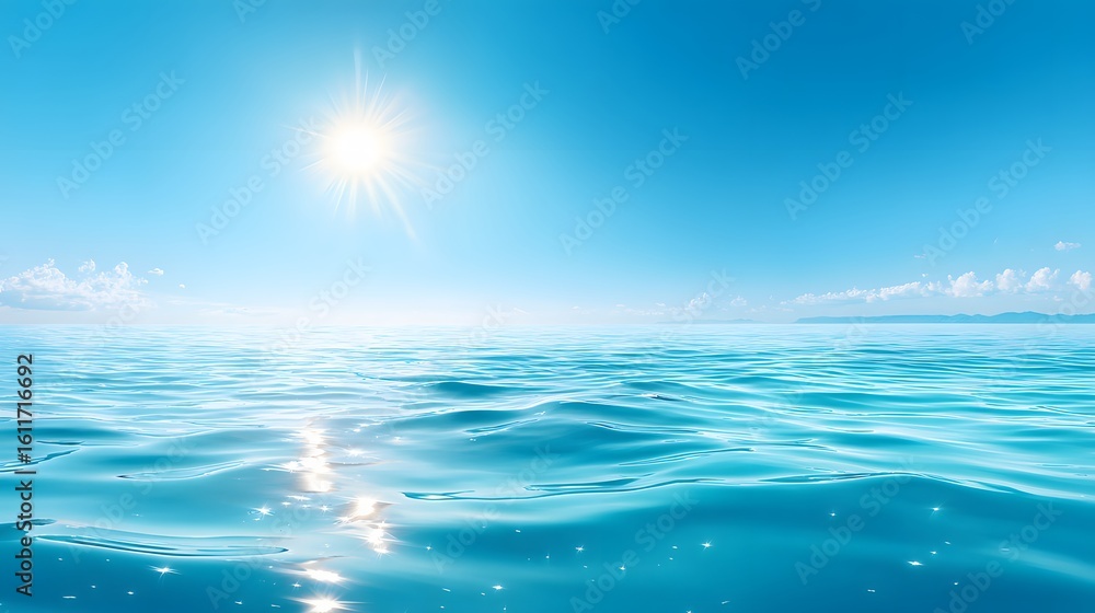Obraz premium Tranquil blue ocean scene under a vibrant sky.
